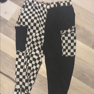 Hot Topic Black and White Checkered Track Pants